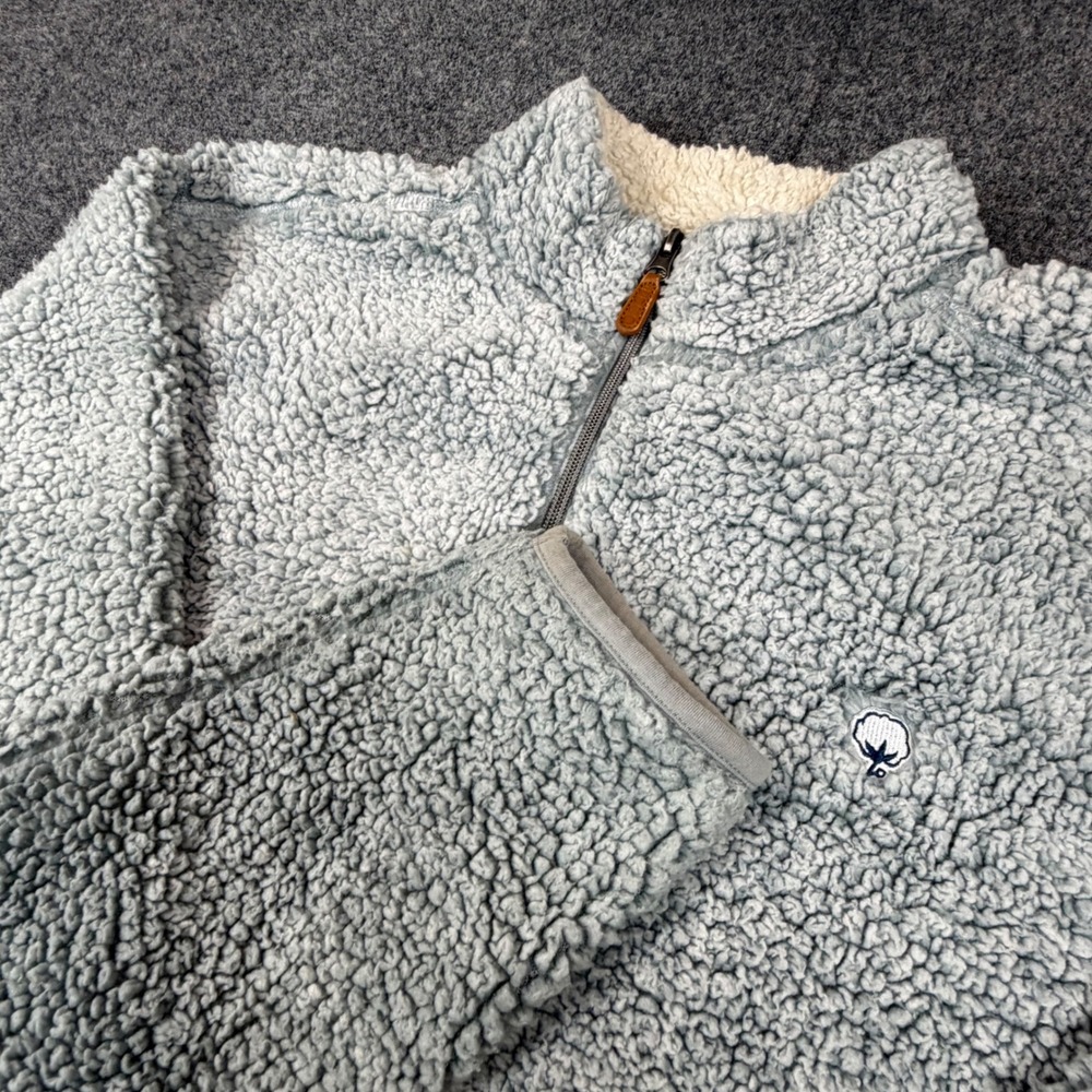 Southern Shirt‎ Mens Large Light Blue Sherpa Fleece Quarter Zip Pullover Sweater